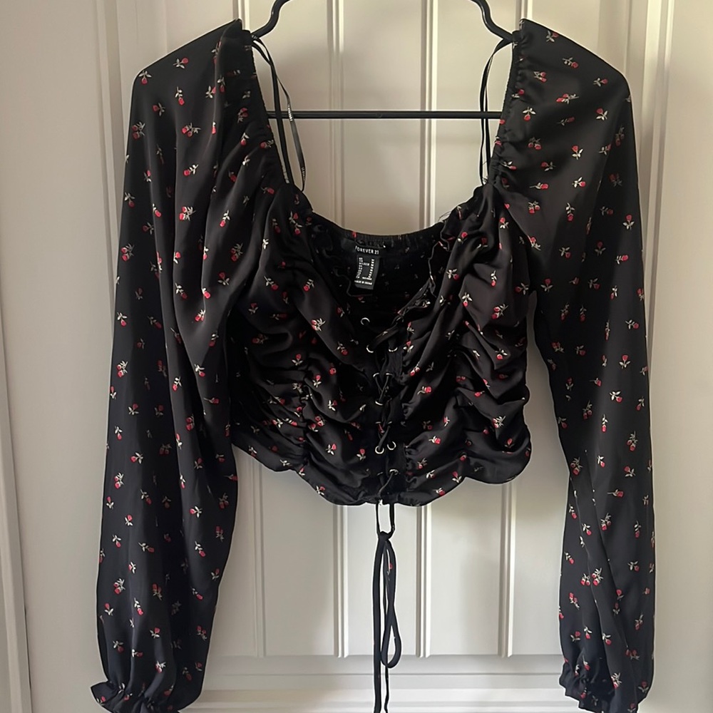 Floral Black Long Sleeve Blouse